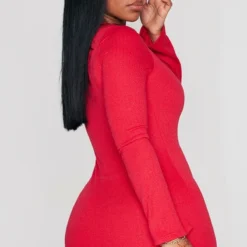 Shape Robe Moulante Rouge Texturée à Col Carré Et Manches Longues -Jolie Vêtue Soldes Magasin 81d5654d43f7f092028f976cb837cbb13f07b933 cnd0578 2