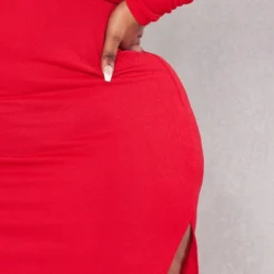 Plus Robe Moulante Rouge Fendue à épaulettes -Jolie Vêtue Soldes Magasin 81e15bf55edd79870898838298b17fe255a5819a cnc5163 4