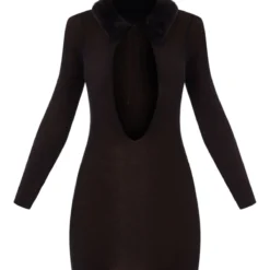 Mini Robe En Maille Tricot Transparente Noire à Col En Fausse Fourrure -Jolie Vêtue Soldes Magasin 81fd6b3f0e929ea5c2b7ccab0c64d9f40fad54ba cnb8430 5