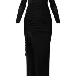 Robe Longue En Mesh Noir Froncé à Armatures -Jolie Vêtue Soldes Magasin 8222c1d86cb3ea0183d23b5ef89eb3f22597bf65 cnb3727 5