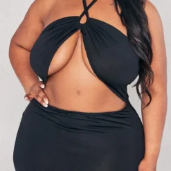 Plus Robe Mi-longue Noire Découpée à Dos Nu -Jolie Vêtue Soldes Magasin 8232a21a1c2557eb94a23524518301db8927d094 cnd2486 4