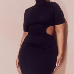 Plus Robe Moulante Noire à Col Montant Et Côtés Découpés -Jolie Vêtue Soldes Magasin 824911377d7368fee2fb2bce2d2bdc0d5793c993 cmy4243 4