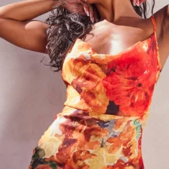 Robe Longue Lacée Dans Le Dos Orange Fleurie En Mousseline De Soie Transparente -Jolie Vêtue Soldes Magasin 826ec898b5bd24c12160366bf4150e90ef01e4d5 cnd7592 4