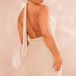 Shape Mini Robe Douce Taupe à Décolleté Plongeant