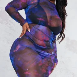 Plus Robe Longue Violette En Mesh Imprimé à Manches Longues -Jolie Vêtue Soldes Magasin 82c486fec8714b786d607deb70c6d73bd5135ee7 cnc0712 4