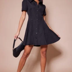 Robe Chemise Noire à Manches Courtes Et Coutures -Jolie Vêtue Soldes Magasin 82e67e655ad3f80ef2201a38c666030004ed02c0 cnd4046 3