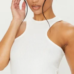 Robe Moulante Blanche Côtelée Brossée à Dos Nageur -Jolie Vêtue Soldes Magasin 82f3bcd00ede9ef05610e34930be4210bf44c5af CMM1615 4