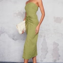 Robe Longue Bustier En Effet Lin Kaki Froncé -Jolie Vêtue Soldes Magasin 83098aec36268387ac9436311f4be5545014763c cnd5927 3