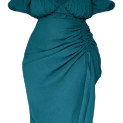 Plus Robe Mi-longue Fendue Vert émeraude à Côtés Froncés Et Manches Bouffantes -Jolie Vêtue Soldes Magasin 830bde3d3da882da314e72acd13d86973c55fa18 cnb6991 5