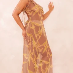 Plus Robe Longue En Mesh Marron Imprimé à Détail Volants 9 Plus Robe Longue En Mesh Marron Imprimé à Détail Volants -Jolie Vêtue Soldes Magasin 830e4ca4e43efb763e7daa17de141802613d505c cne4139 3