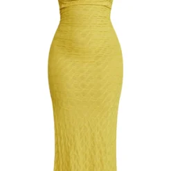 Plus Robe Longue Texturée Chartreuse à Col Bénitier -Jolie Vêtue Soldes Magasin 831be564f3ff312c24aa4749e912f066d4c1c3bb cmy4397 6