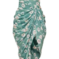 Robe-bustier Mi-longue Drapée Verte à Fleurs Dévorées -Jolie Vêtue Soldes Magasin 83599bec19a83da42700ef5934df092df4c5048b cne2976 5