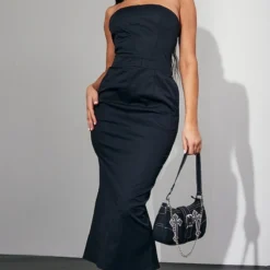 Robe Bustier Longue Style Cargo Noire