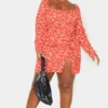 Plus Robe Rouge Moulante Fendue à Imprimé Petites Fleurs Et Lien à Nouer -Jolie Vêtue Soldes Magasin 83d847e623b43b9e1da65aea8b8a271ed0f19e5e cmg8973 4