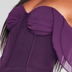 Robe Moulante Froncée Prune Drapée à Col Bardot Et Détail Bonnets -Jolie Vêtue Soldes Magasin 83e6ddb4c62c1d3e35cc80fcf728e99ddb1d188e cnb9151 4