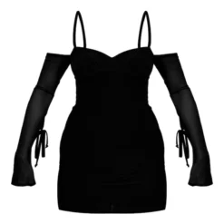 Robe Très Moulante Noire à Buste Froncé Et Manches Découpées En Mesh -Jolie Vêtue Soldes Magasin 8419cfae28f860466f1a188bc8417fdcb3078b94 cnc2981 5