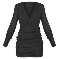 Robe Moulante En Mousseline De Soie Froncée Noire à Manches Longues -Jolie Vêtue Soldes Magasin 8554c8255872e5b3784c4da8ca8eebef79eae7c6 cmf2121 5
