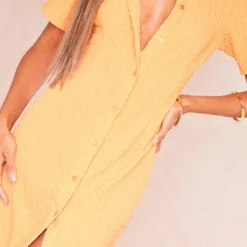 Robe Chemise Longue Orange Crêpée Texturée à Boutons -Jolie Vêtue Soldes Magasin 858ed47fac3e449e1313c295685b5f8a260c7e56 cnd8851 4