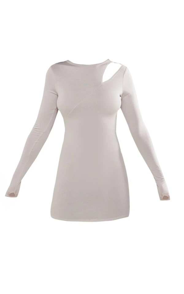 Robe Moulante Gris Pierre à Découpes Et Manches Longues 7 Robe Moulante Gris Pierre à Découpes Et Manches Longues – Image 5