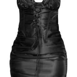 Shape Robe Corset Moulante Satinée Froncée Noire à Oeillets -Jolie Vêtue Soldes Magasin 8682d6088b57afc3323e37e74a1e6ee5e58d70bd cnc1661 5