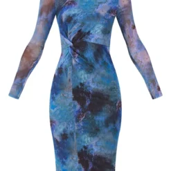 Robe Mi-longue Bleue Fleurie En Mesh à Manches Longues Et Taille Torsadée -Jolie Vêtue Soldes Magasin 868c5d844b17139b11ea1c7da3f801e9b180d03e cna9167 5