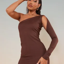 Robe Asymétrique Moulante Côtelée Marron Chocolat -Jolie Vêtue Soldes Magasin 86bef55396f5c5497f53350183cbd9b3548fb21e cnc2642 2