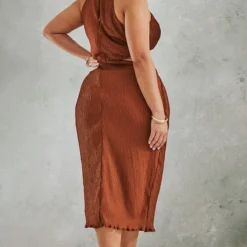 Plus Robe Mi-longue Plissée Chocolat à Détail Noeud -Jolie Vêtue Soldes Magasin 86de3052d8abb6bbc60135de6ad9e852994a551f cnc7396 2