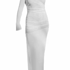 Robe Longue Fendue En Mesh Transparent Blanc Froncé -Jolie Vêtue Soldes Magasin 86fb98d8776ec210c1a639bad203d42882ba3cd1 cne1008 5