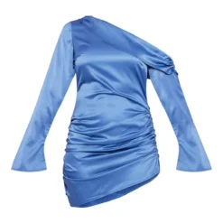 Robe Moulante Asymétrique Satinée Bleue Drapée -Jolie Vêtue Soldes Magasin 8704d4f6ed171a1e11ec7c401e9772f3183e72df cnc7681 5