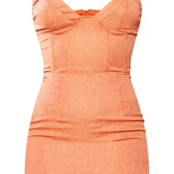 Robe Moulante Orange Effet Lin à Détail Corset Et Anneaux -Jolie Vêtue Soldes Magasin 877ac990bf1d17720b9472a77a39322c34e63ca3 cnd5412 5