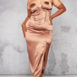 Plus Robe Mi-longue Corset Café Au Lait Satinée -Jolie Vêtue Soldes Magasin 87a16ade6fa025f1723c8727c1276e90204d78dd cna8287 1