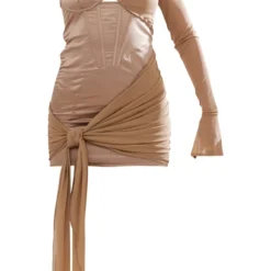 Robe Moulante Asymétrique Satinée Taupe à Corset Et Parties En Mesh -Jolie Vêtue Soldes Magasin 87bad4ea7a56c98402a4f65992025bf8a3bb9c7a cnd3529 5