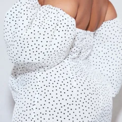 Plus Robe Bustier Mi-longue Blanche à Pois Et Manches Bouffantes -Jolie Vêtue Soldes Magasin 884c1d204202aa3eb90880f1d7f9dca267229cc1 cnd4882 4
