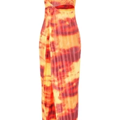 Logic Robe Fendue Longue Plissée Imprimé Orange -Jolie Vêtue Soldes Magasin 887a1a9204fbf66581702a877796ae160c45166f cne8579 5