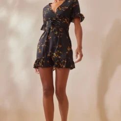 Robe Trapèze Noire à Imprimé Floral Et Corset -Jolie Vêtue Soldes Magasin 88acfb278d36ecec2b6a84be87aa90dafa951bb9 clt6693 3