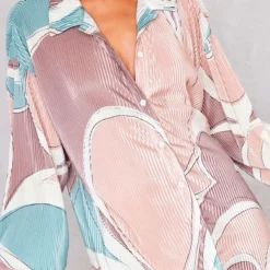 Robe Chemise Plissée Gris Anthracite à Imprimé Abstrait Et Ourlet Volanté -Jolie Vêtue Soldes Magasin 88b58a2cf39c87783a0d608995985320bc056b0a cne2696 4