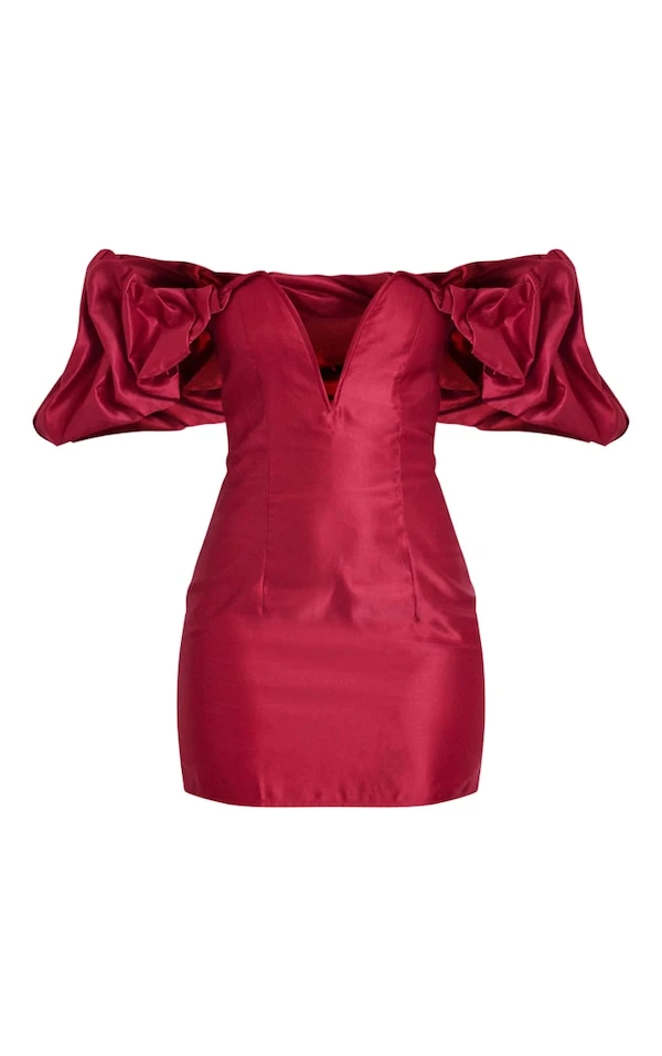 Petite Robe Moulante Bordeaux à Décolleté Plongeant Et Manches Volantées 7 Petite Robe Moulante Bordeaux à Décolleté Plongeant Et Manches Volantées – Image 5