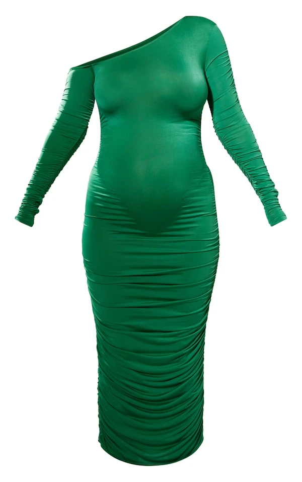 Maternité Robe De Grossesse Asymétrique Longue Vert émeraude à Fronces 7 Maternité Robe De Grossesse Asymétrique Longue Vert émeraude à Fronces – Image 5