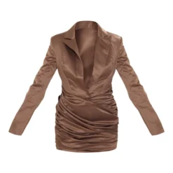Robe Blazer Satinée Taupe Décolletée à Jupe Portefeuille -Jolie Vêtue Soldes Magasin 891abc1077850378b7cfac40f0f05e6fd2c61003 cnc7732 5