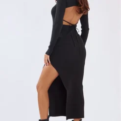Robe Longue Noire En Maille Tricot à Manches Longues Et Dos Nu -Jolie Vêtue Soldes Magasin 891b9b1cd25a9b2585510d6ae170b6fae7d859c5 cna5343 6