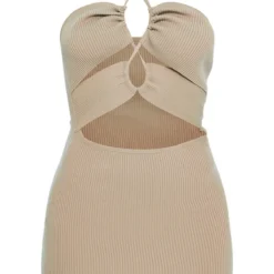 Robe En Maille Tricot Côtelée Taupe à Lanière Croisées -Jolie Vêtue Soldes Magasin 892329f62848e94987dc9cbe0ec76abbb8ad16c6 cnc5878 5