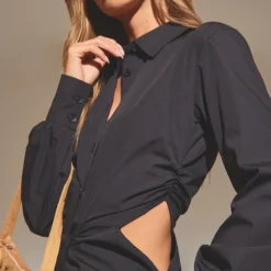 Robe Chemise Froncée Noire à Boutons Et Côtés Découpés -Jolie Vêtue Soldes Magasin 8923a2413ea5d38c493b0b58e765e9e7ca5f38ce cnc6143 4