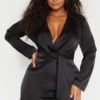 Plus Robe Cache-coeur Noire Satinée à Manches Longues Torsadée -Jolie Vêtue Soldes Magasin 895dfa020eb91cae4cfa13c087da536f226b6f5d cme0488 1