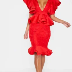 Robe Mi-longue Rouge Décolletée & Extrêmement Volantée -Jolie Vêtue Soldes Magasin 896723045829befaf877444a7c06a8f0452b2890 cmd8606 4