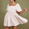 Robe Droite Crème Froncée à Manches Et Jupe Bouffantes -Jolie Vêtue Soldes Magasin 89a9241020607f965265e365d04598a57d262d2f cnd0513 1