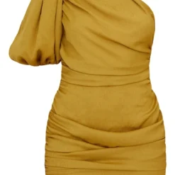 Robe Moulante Vert Olive En Mousseline De Soie à Manche Unique Bouffante -Jolie Vêtue Soldes Magasin 89db3653ec9db025632b1e2a5579ce46dc8f7a30 cmy8598 6