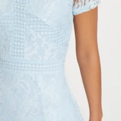 Robe Moulante En Dentelle Bleu Cendré Avec Ourlet à Volant -Jolie Vêtue Soldes Magasin 89f0427958f17e472c06cc1d3ba4b012158a7db2 CLU7969 5