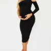 Maternité Robe De Grossesse Mi-longue Noire à Manche Unique -Jolie Vêtue Soldes Magasin 89f4514cfbdc8072b393bff62920ea0fa2a1e49e cmq2108 1