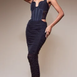 Robe Mi-longue Bandage Froncée Noire à Bretelles Et Corset -Jolie Vêtue Soldes Magasin 8a348f18b0e98909d4bdbd0e1dddf69bc75a8aaa cnb9175 3