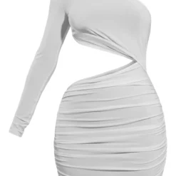 Petite Robe Très Moulante Froncée Crème Asymétrique Découpée à La Taille -Jolie Vêtue Soldes Magasin 8a8d6e90715f99917d64a6c398c109f154e6b001 cnd4337 5